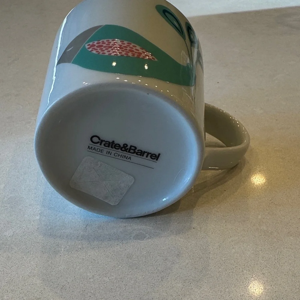 Crate&Barrel Elvis swift bird, White Mug with Teal and Pink Bird Design